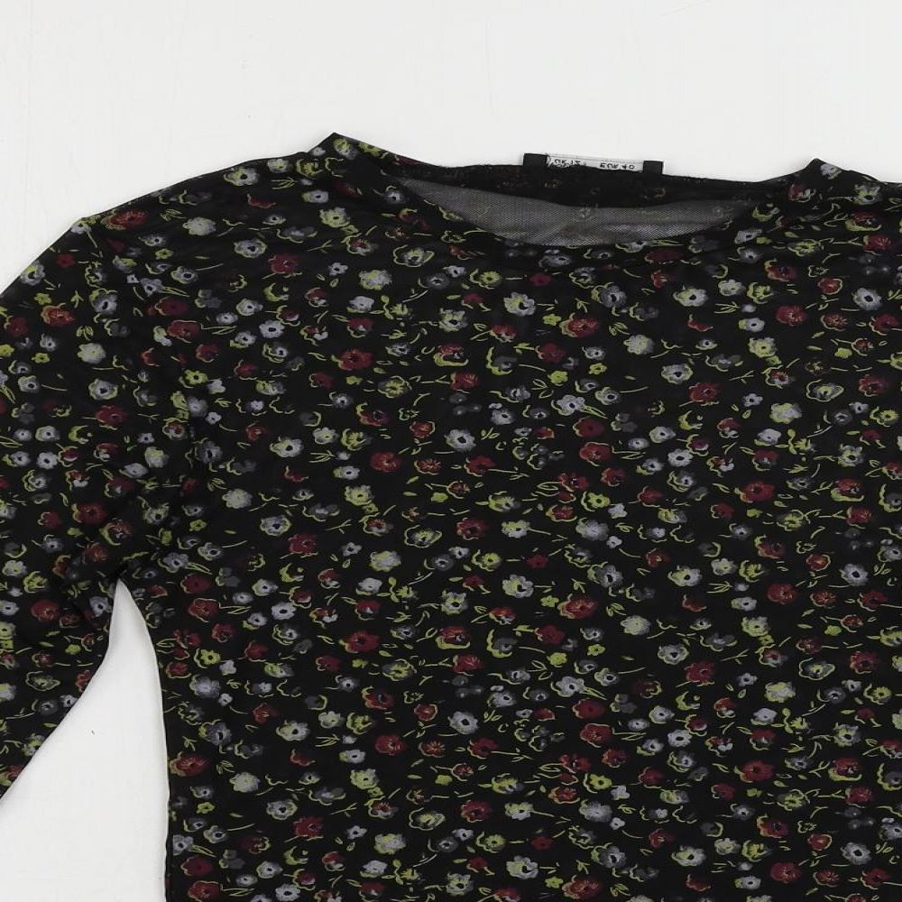 Innocence Womens Black Floral Polyester Basic T-Shirt Size 12 Crew Neck - Sheer