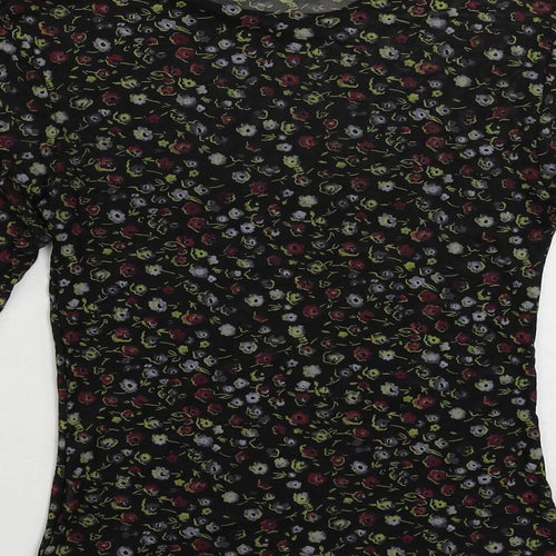 Innocence Womens Black Floral Polyester Basic T-Shirt Size 12 Crew Neck - Sheer