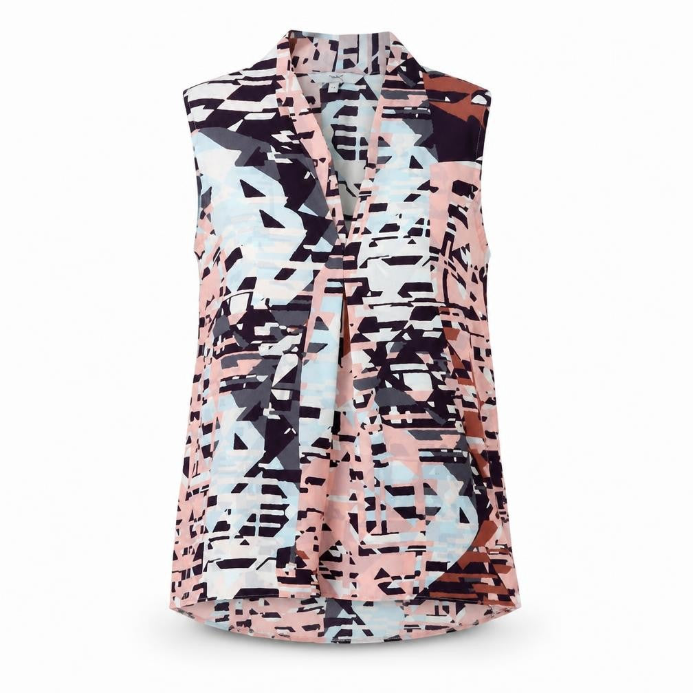 Front view of Next women’s multicoloured geometric polyester basic blouse, size UK 10, v-neck