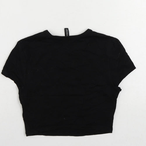 Divided by H&M Womens Black Cotton Cropped T-Shirt Size S Crew Neck - Amazed