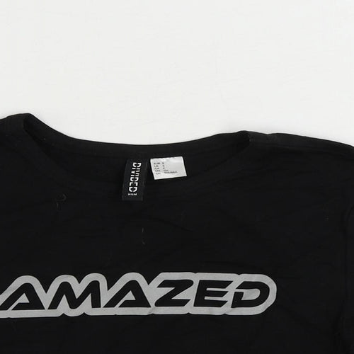 Divided by H&M Womens Black Cotton Cropped T-Shirt Size S Crew Neck - Amazed