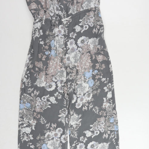 NEXT Womens Grey Floral Polyester Jumpsuit One-Piece Size 6 L29 in Zip - Pockets