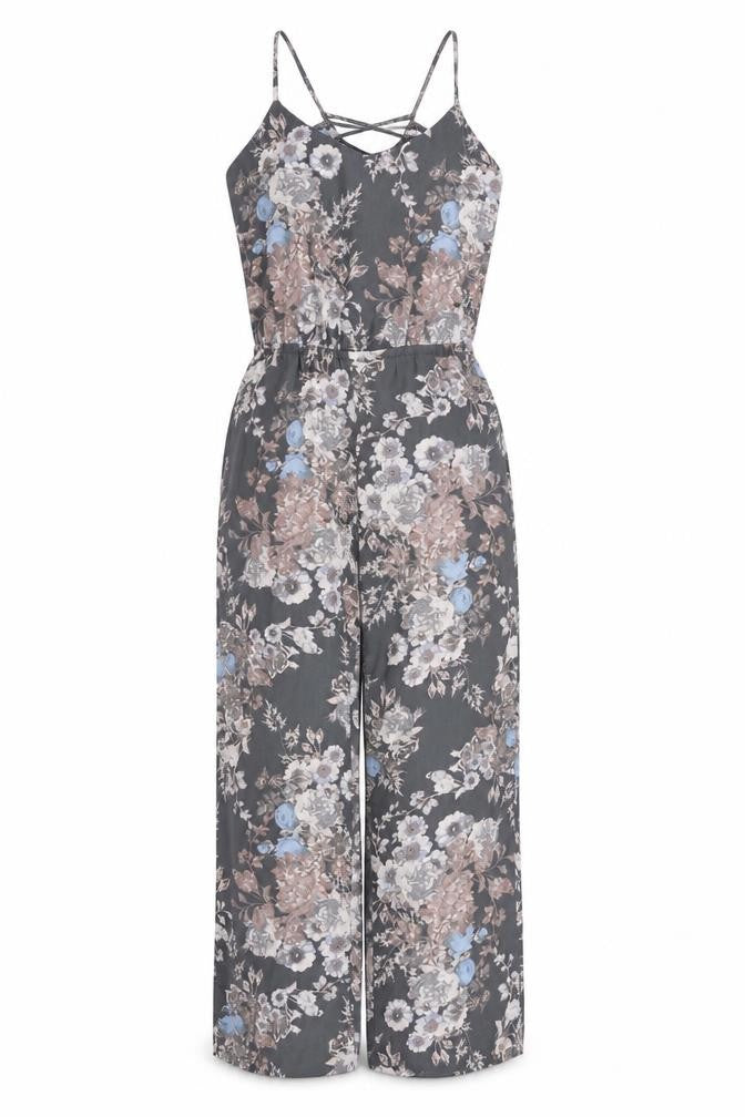 NEXT Womens Grey Floral Polyester Jumpsuit One-Piece Size 6 L29 in Zip - Pockets