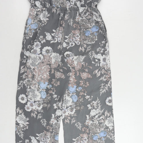 NEXT Womens Grey Floral Polyester Jumpsuit One-Piece Size 6 L29 in Zip - Pockets