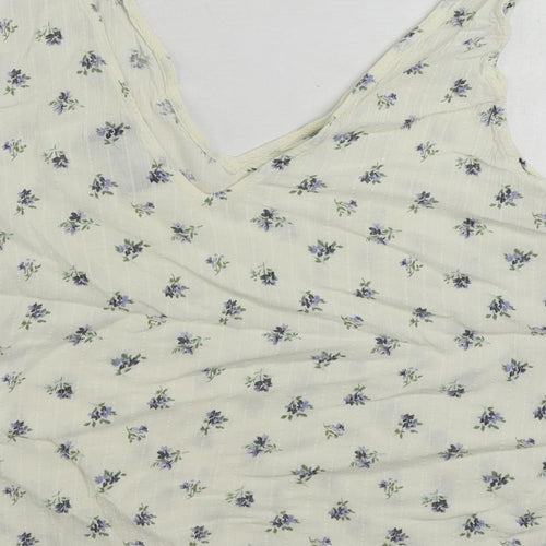 Pieces Womens Ivory Floral Viscose Basic Tank Size M V-Neck