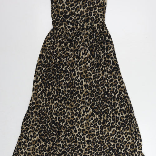 Topshop Womens Black Animal Print Polyester Slip Dress Size 6 Scoop Neck Pullover - Leopard Print