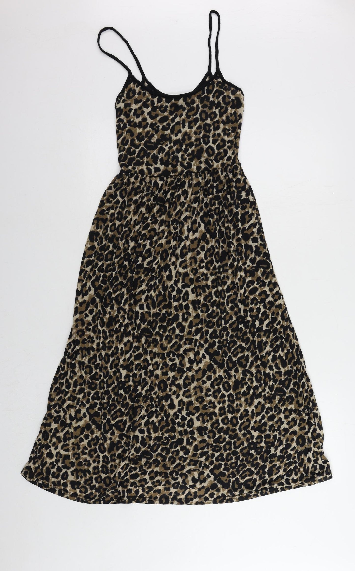 Topshop Womens Black Animal Print Polyester Slip Dress Size 6 Scoop Neck Pullover - Leopard Print