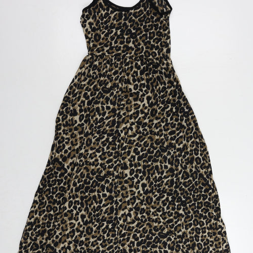 Topshop Womens Black Animal Print Polyester Slip Dress Size 6 Scoop Neck Pullover - Leopard Print