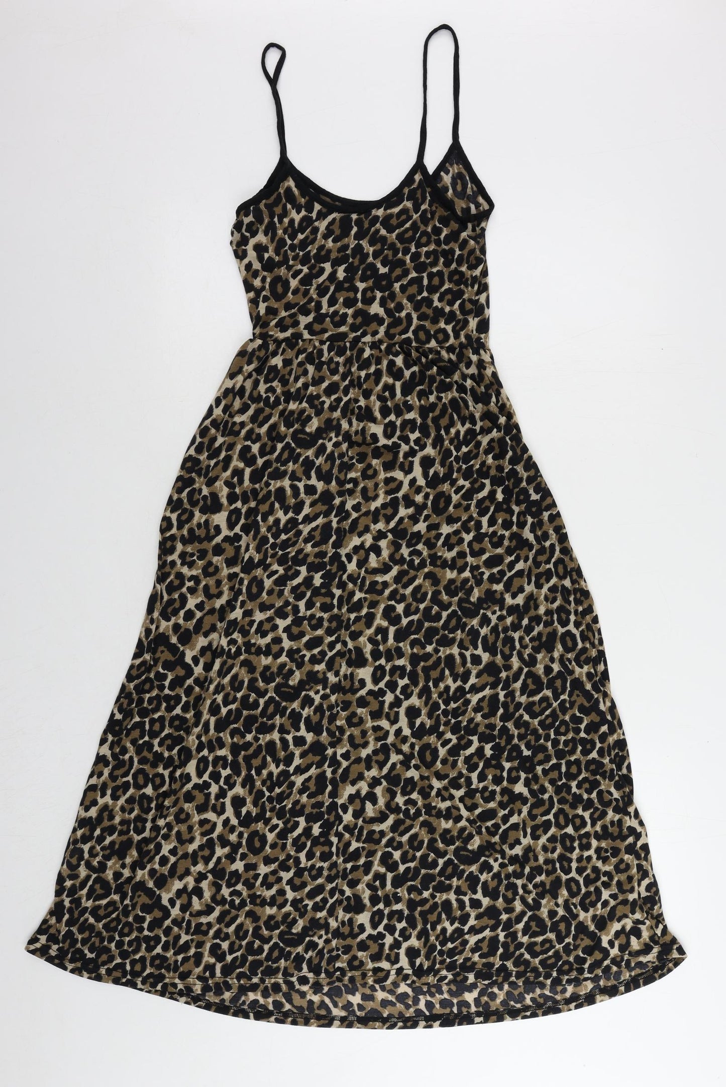 Topshop Womens Black Animal Print Polyester Slip Dress Size 6 Scoop Neck Pullover - Leopard Print