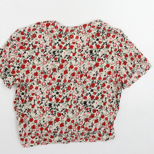 VERO MODA Womens Multicoloured Floral Viscose Cropped Blouse Size M V-Neck - Tie Front