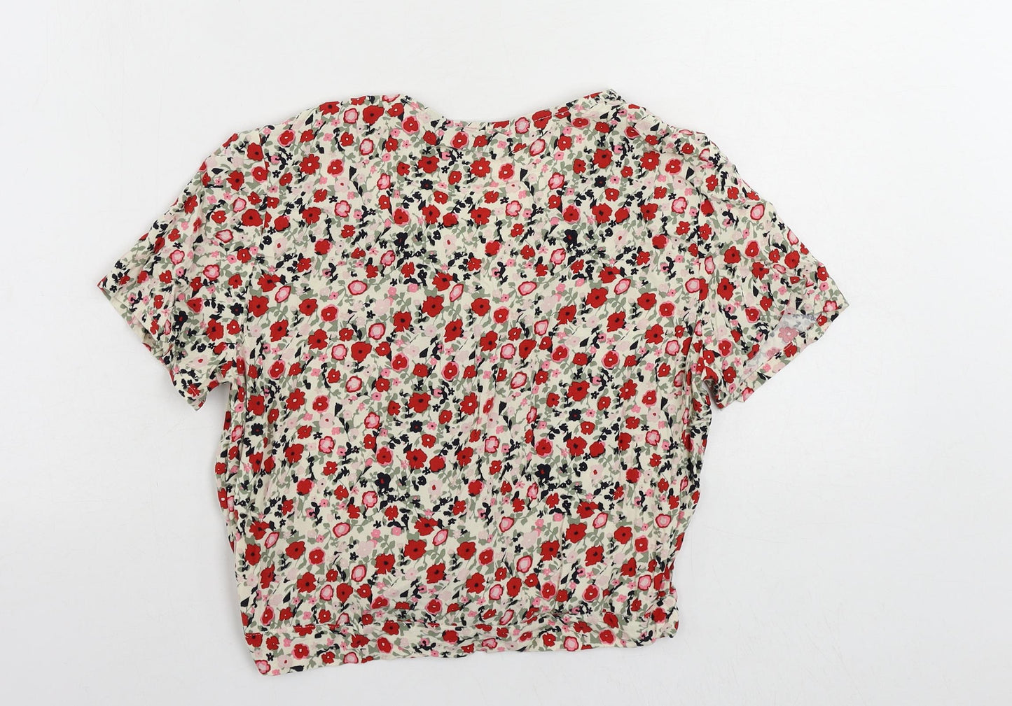 VERO MODA Womens Multicoloured Floral Viscose Cropped Blouse Size M V-Neck - Tie Front