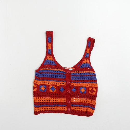 Zara Womens Multicoloured Striped Cotton Cropped Tank Size S Scoop Neck