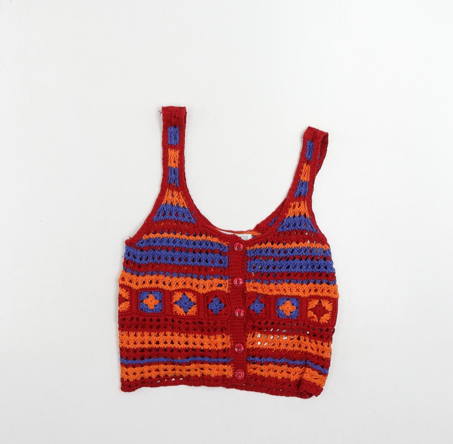Zara Womens Multicoloured Striped Cotton Cropped Tank Size S Scoop Neck