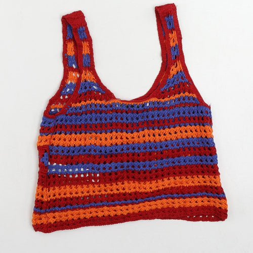 Zara Womens Multicoloured Striped Cotton Cropped Tank Size S Scoop Neck