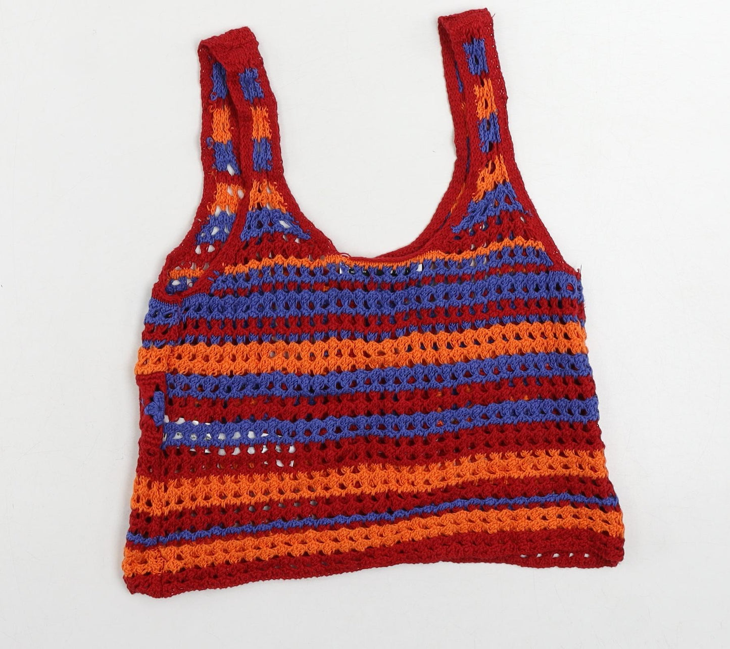 Zara Womens Multicoloured Striped Cotton Cropped Tank Size S Scoop Neck