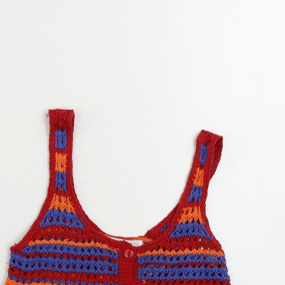 Zara Womens Multicoloured Striped Cotton Cropped Tank Size S Scoop Neck