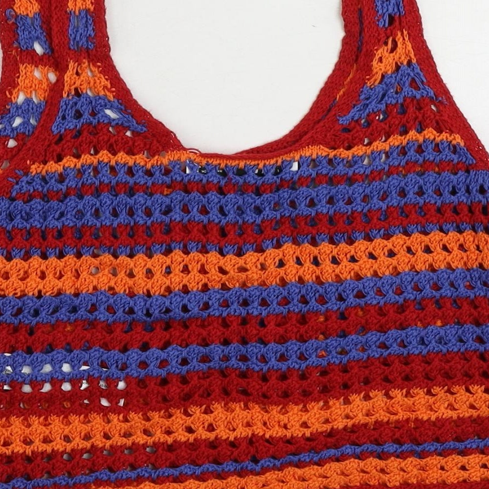Zara Womens Multicoloured Striped Cotton Cropped Tank Size S Scoop Neck