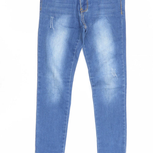 Zara Girls Blue 100% Cotton Skinny Jeans Size 7-8 Years L25.5 in Regular Zip - Zipped Hems
