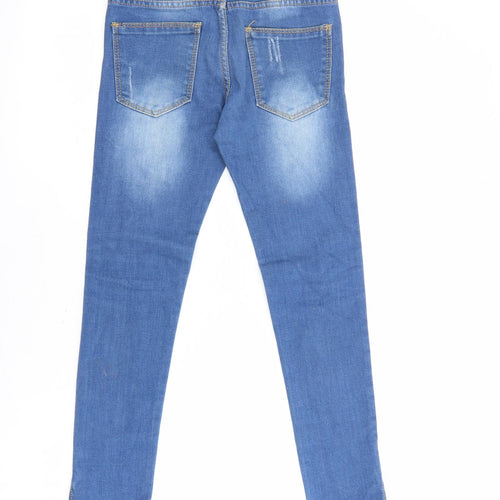 Zara Girls Blue 100% Cotton Skinny Jeans Size 7-8 Years L25.5 in Regular Zip - Zipped Hems