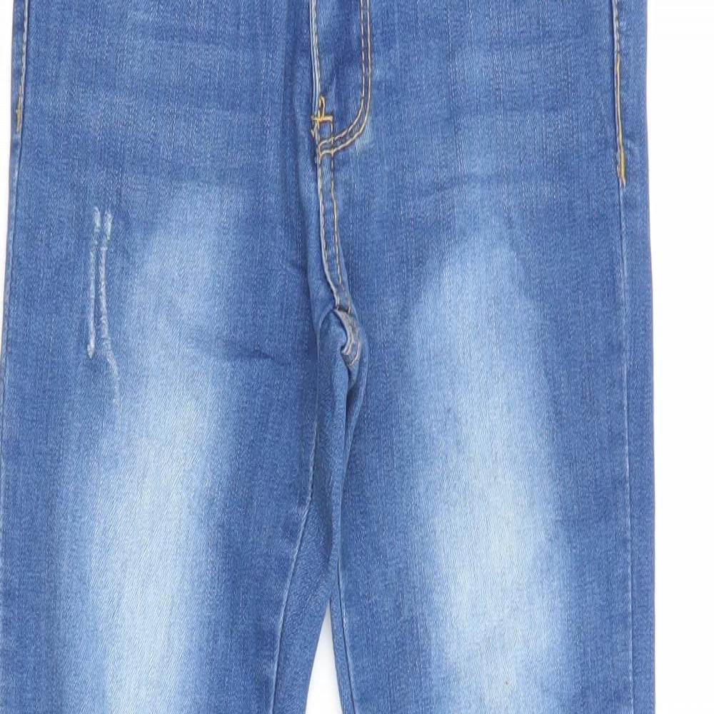 Zara Girls Blue 100% Cotton Skinny Jeans Size 7-8 Years L25.5 in Regular Zip - Zipped Hems