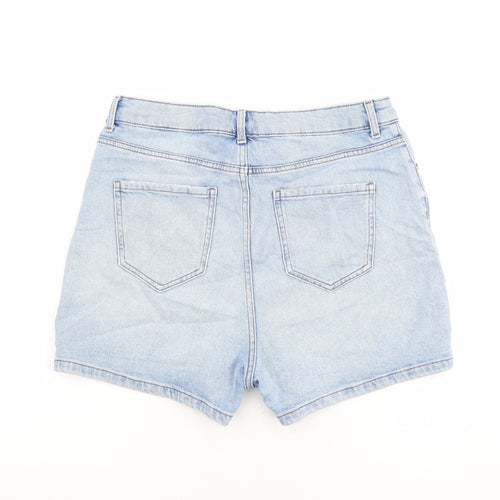 Marks and Spencer Womens Blue Cotton Mom Shorts Size 14 Regular Zip - Inside Leg 3.5Inc