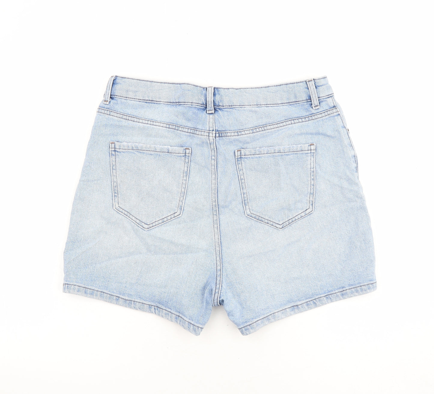 Marks and Spencer Womens Blue Cotton Mom Shorts Size 14 Regular Zip - Inside Leg 3.5Inc