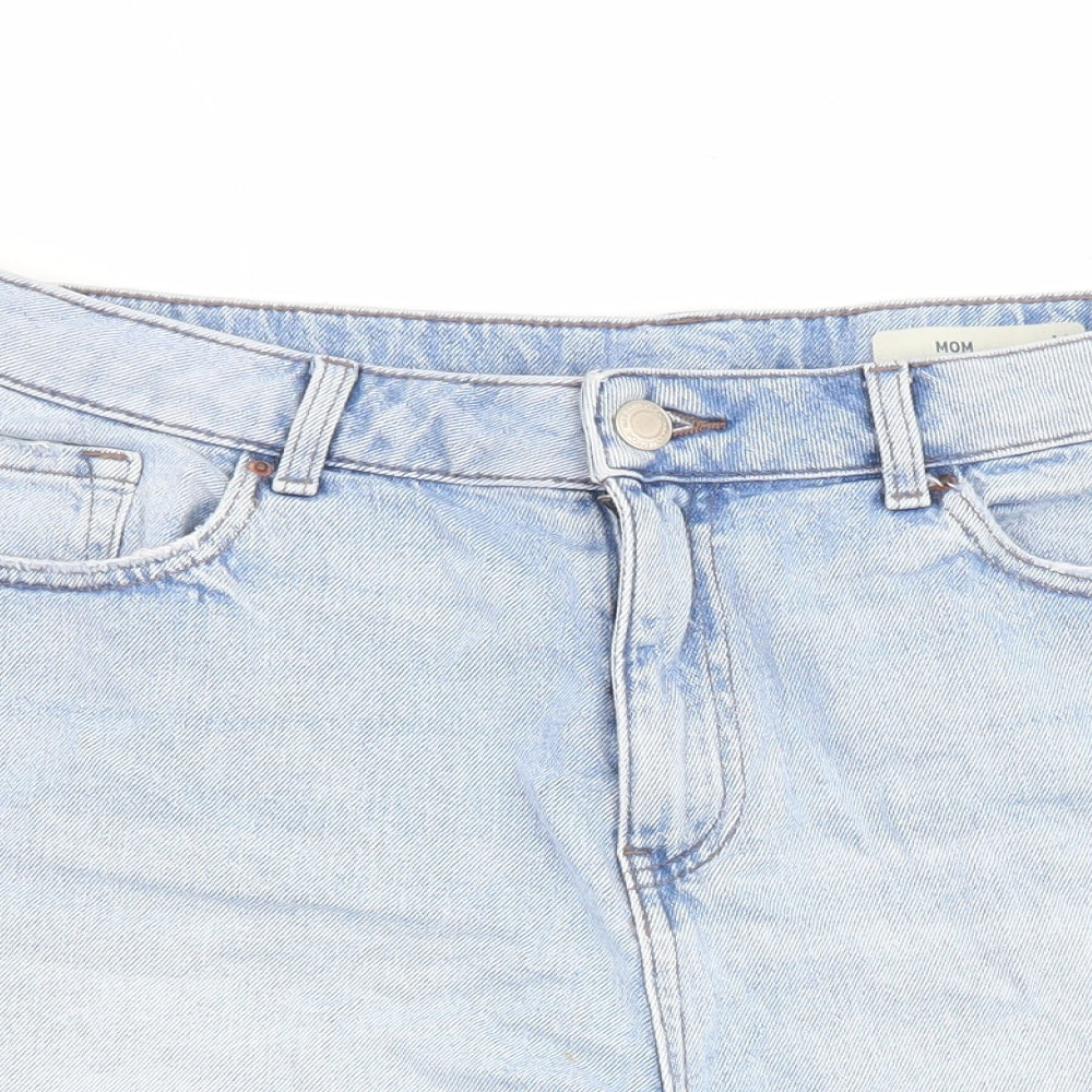 Marks and Spencer Womens Blue Cotton Mom Shorts Size 14 Regular Zip - Inside Leg 3.5Inc