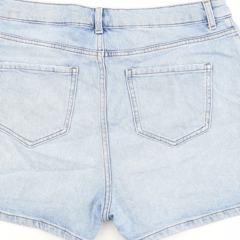 Marks and Spencer Womens Blue Cotton Mom Shorts Size 14 Regular Zip - Inside Leg 3.5Inc