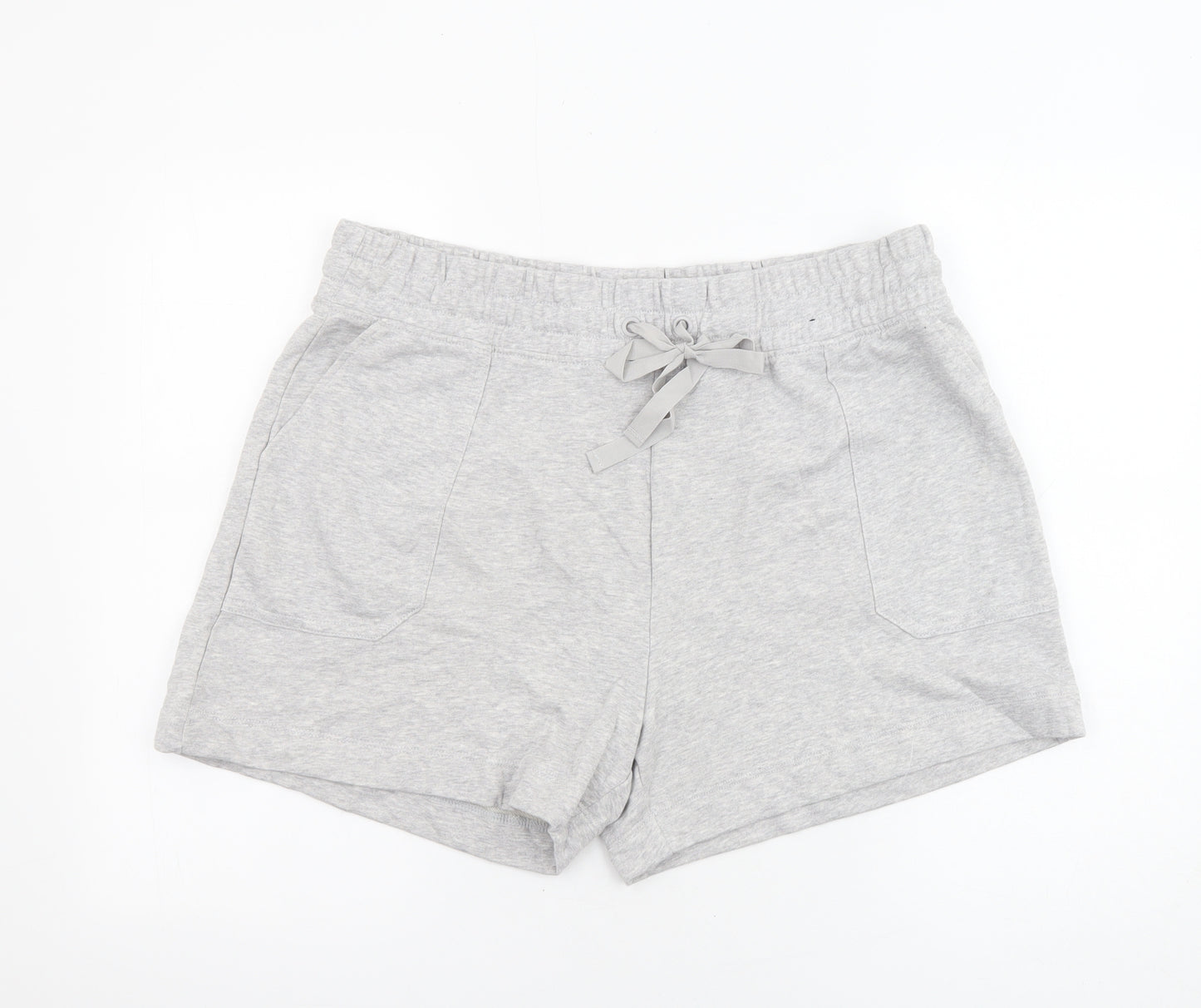 Marks and Spencer Womens Grey Cotton Sweat Shorts Size 18 Regular Drawstring - Inside Leg 4Inc