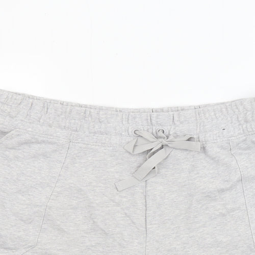 Marks and Spencer Womens Grey Cotton Sweat Shorts Size 18 Regular Drawstring - Inside Leg 4Inc