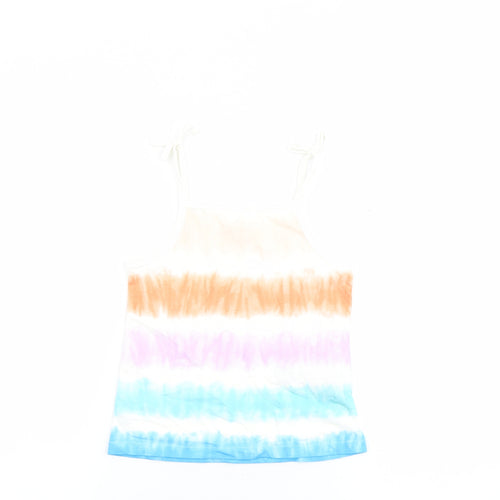 Marks and Spencer Girls Multicoloured Geometric 100% Cotton Basic Tank Size 5-6 Years Square Neck Pullover - Tie Dye