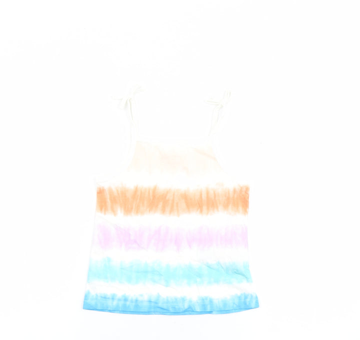 Marks and Spencer Girls Multicoloured Geometric 100% Cotton Basic Tank Size 5-6 Years Square Neck Pullover - Tie Dye