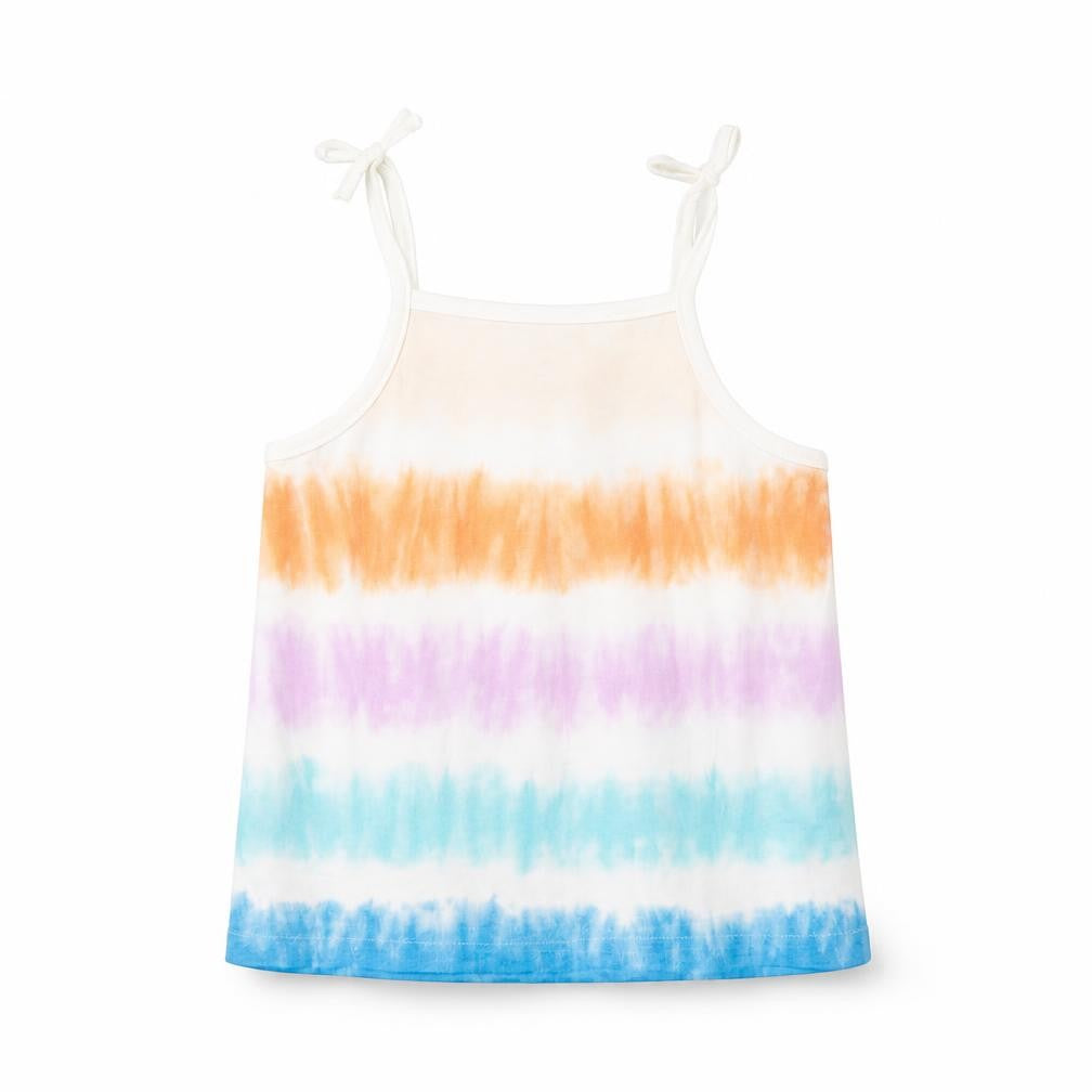Marks and Spencer Girls Multicoloured Geometric 100% Cotton Basic Tank Size 5-6 Years Square Neck Pullover - Tie Dye