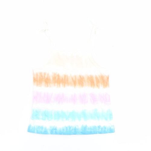 Marks and Spencer Girls Multicoloured Geometric 100% Cotton Basic Tank Size 5-6 Years Square Neck Pullover - Tie Dye