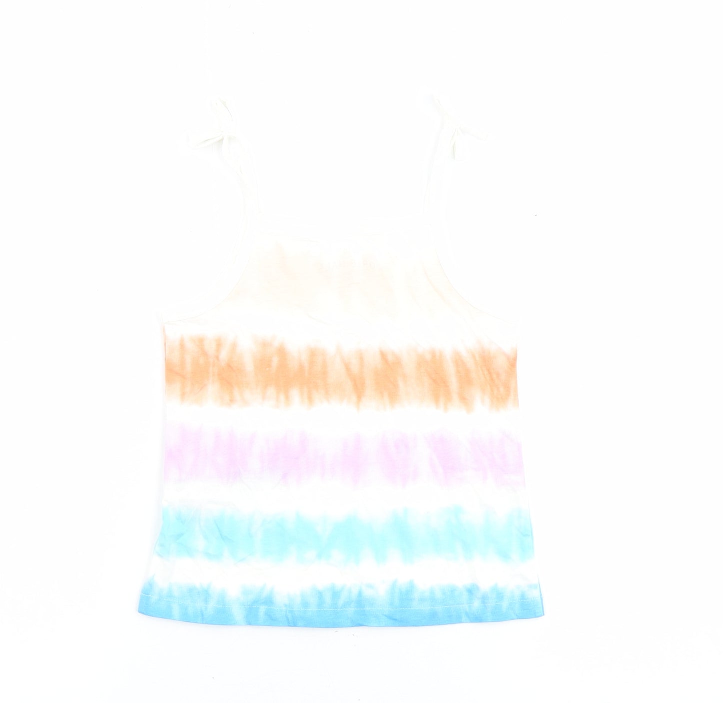 Marks and Spencer Girls Multicoloured Geometric 100% Cotton Basic Tank Size 5-6 Years Square Neck Pullover - Tie Dye