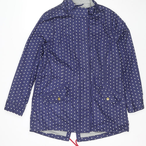 Laura Ashley Womens Blue Polka Dot Rain Coat Jacket Size 14 Zip