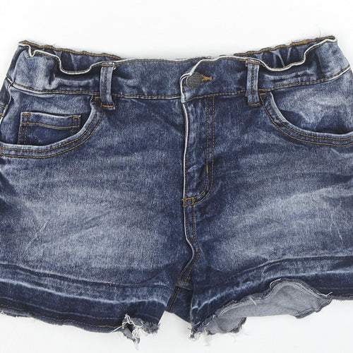 F&F Girls Blue Cotton Cut-Off Shorts Size 10-11 Years L3 in Regular Zip