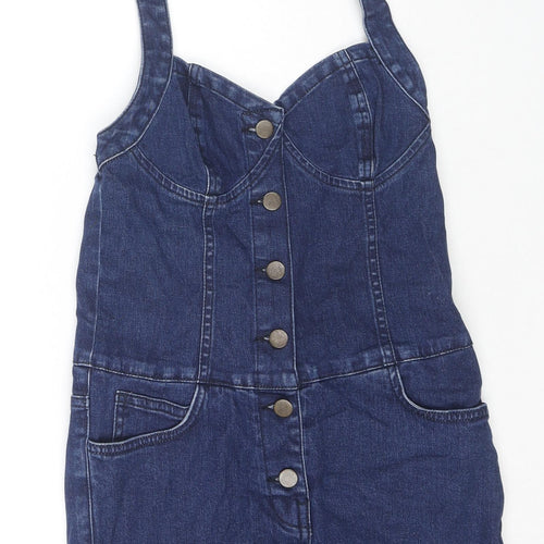 ASOS Womens Blue Cotton Playsuit One-Piece Size 10 L3 in Button