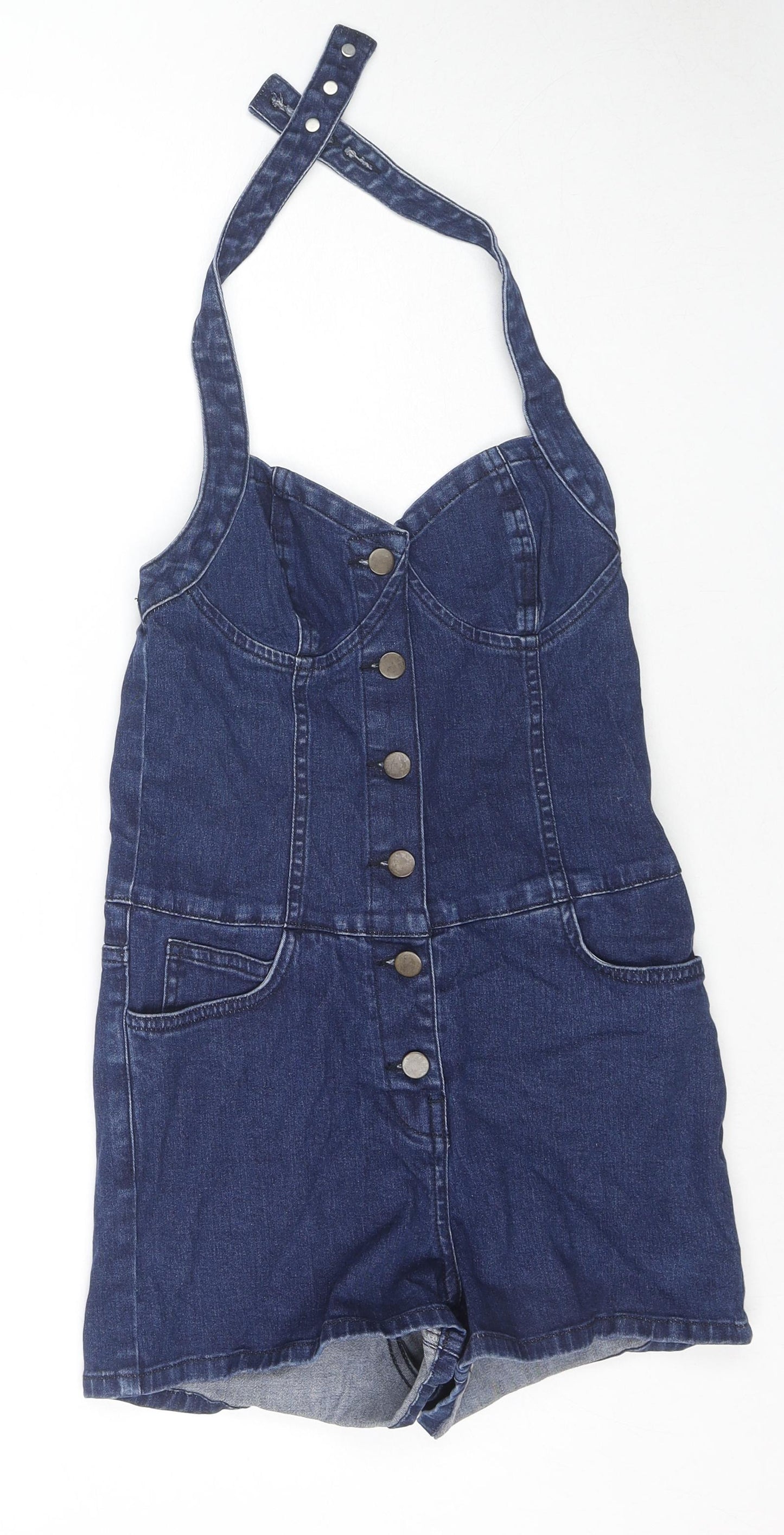 ASOS Womens Blue Cotton Playsuit One-Piece Size 10 L3 in Button