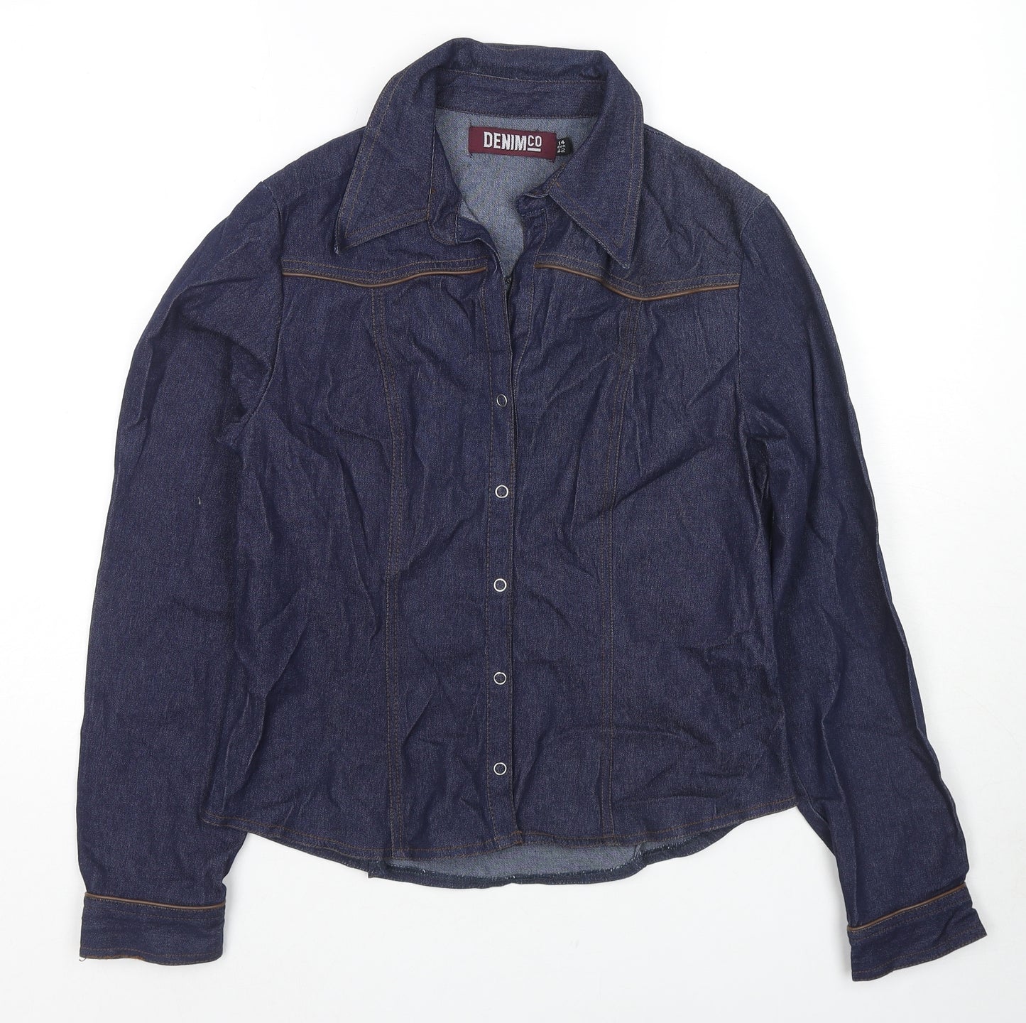 Denim & Co. Womens Blue Jacket Size 14 Snap