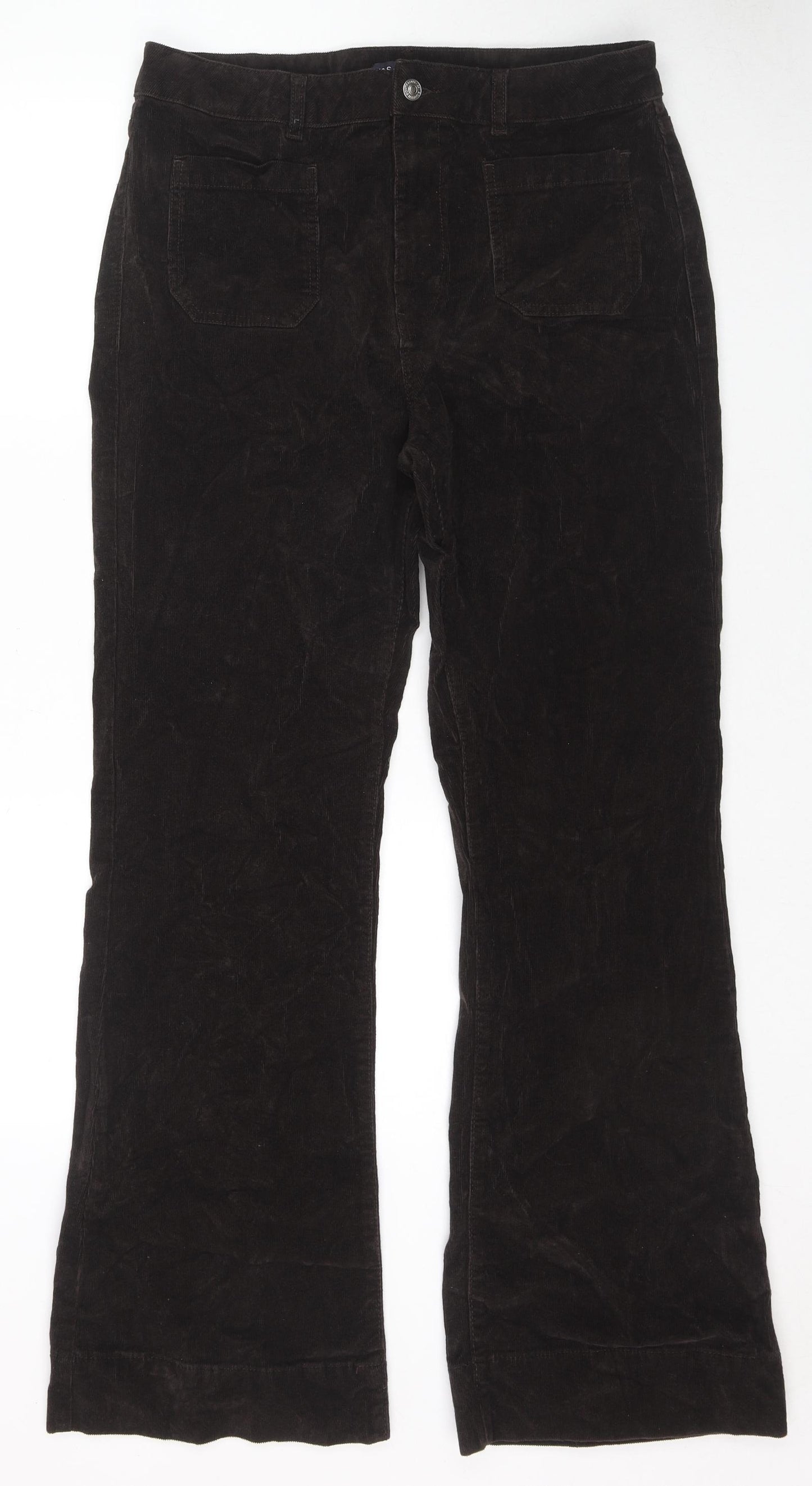 Marks and Spencer Womens Brown Cotton Trousers Size 16 L31 in Regular Zip