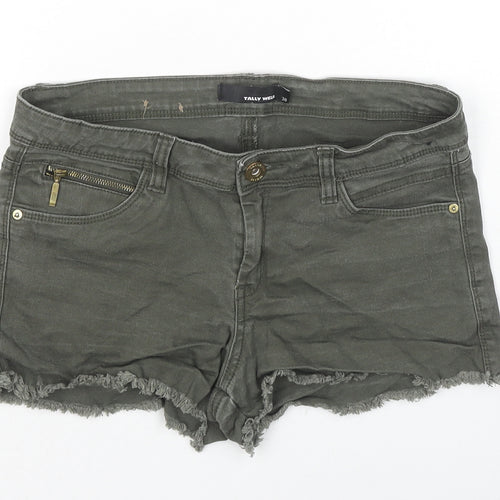TALLY WEiJL Womens Grey Cotton Hot Pants Shorts Size 10 L3 in Regular Zip