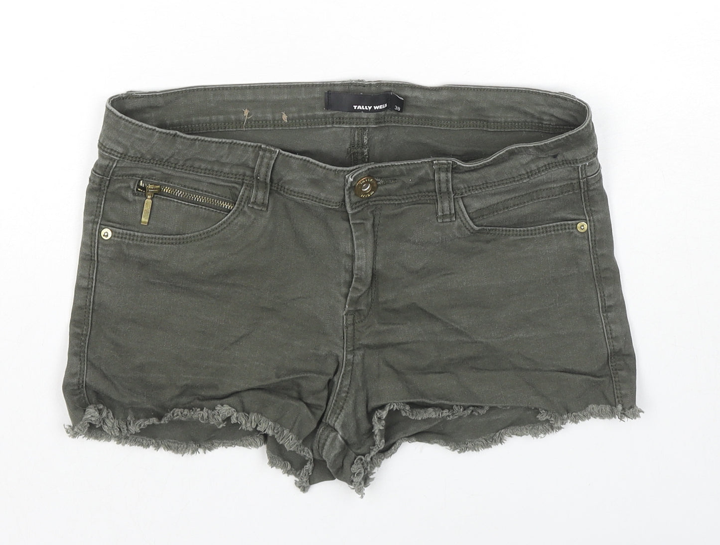 TALLY WEiJL Womens Grey Cotton Hot Pants Shorts Size 10 L3 in Regular Zip