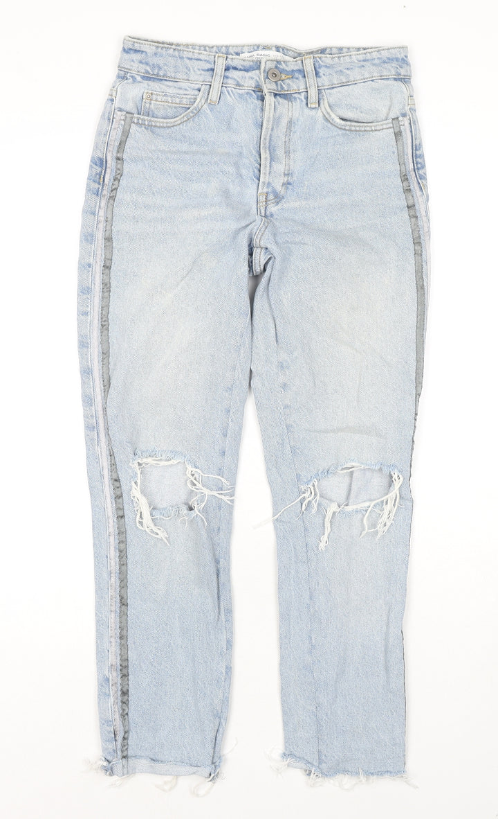 Zara Womens Blue Cotton Cropped Jeans Size 6 L26 in Regular Zip