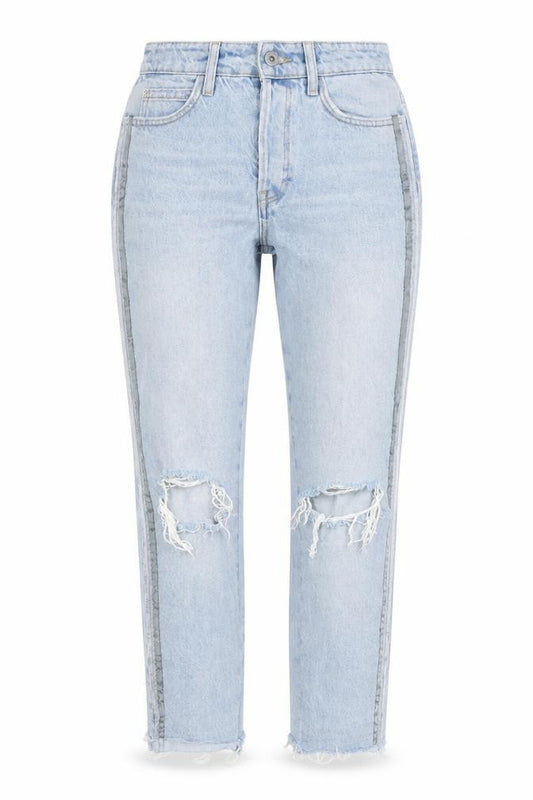Front view of Zara women’s blue cotton cropped jeans, size UK 6, 26-inch leg regular zip
