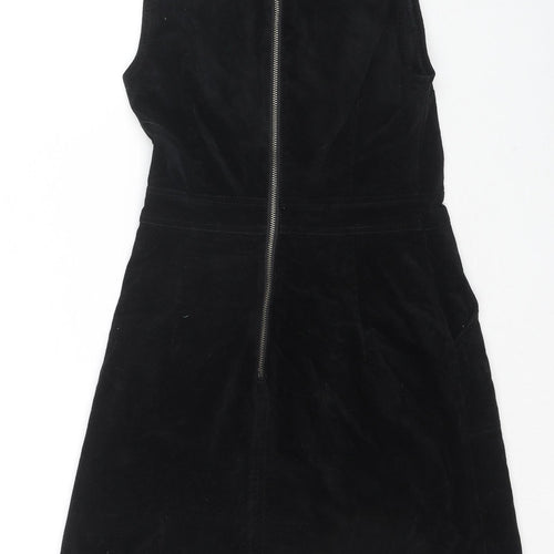 Warehouse Womens Black Cotton Tank Dress Size 6 Round Neck Zip