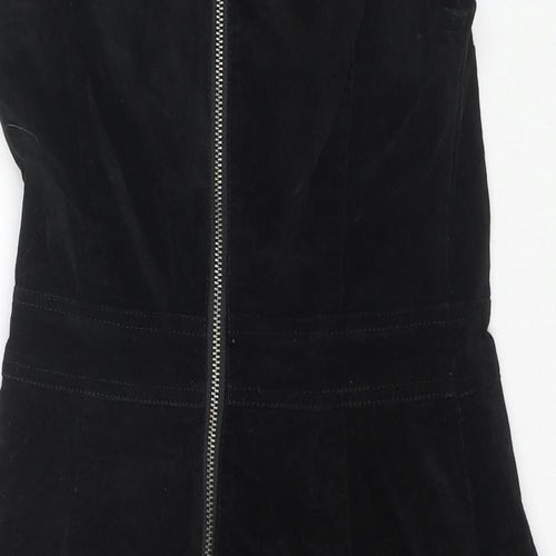 Warehouse Womens Black Cotton Tank Dress Size 6 Round Neck Zip