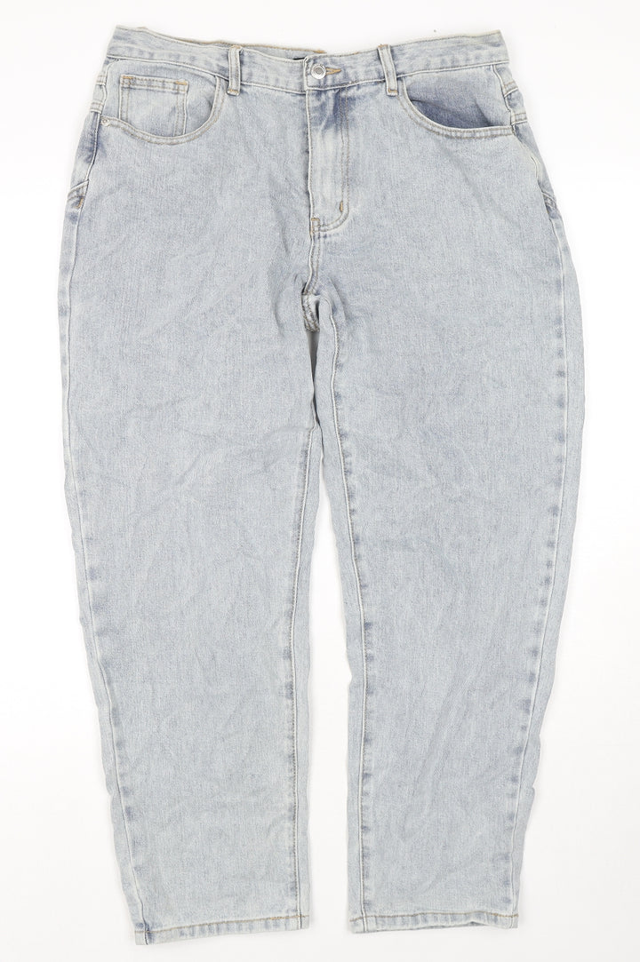 PRETTYLITTLETHING Womens Blue Cotton Straight Jeans Size 34 in L28 in Regular Zip