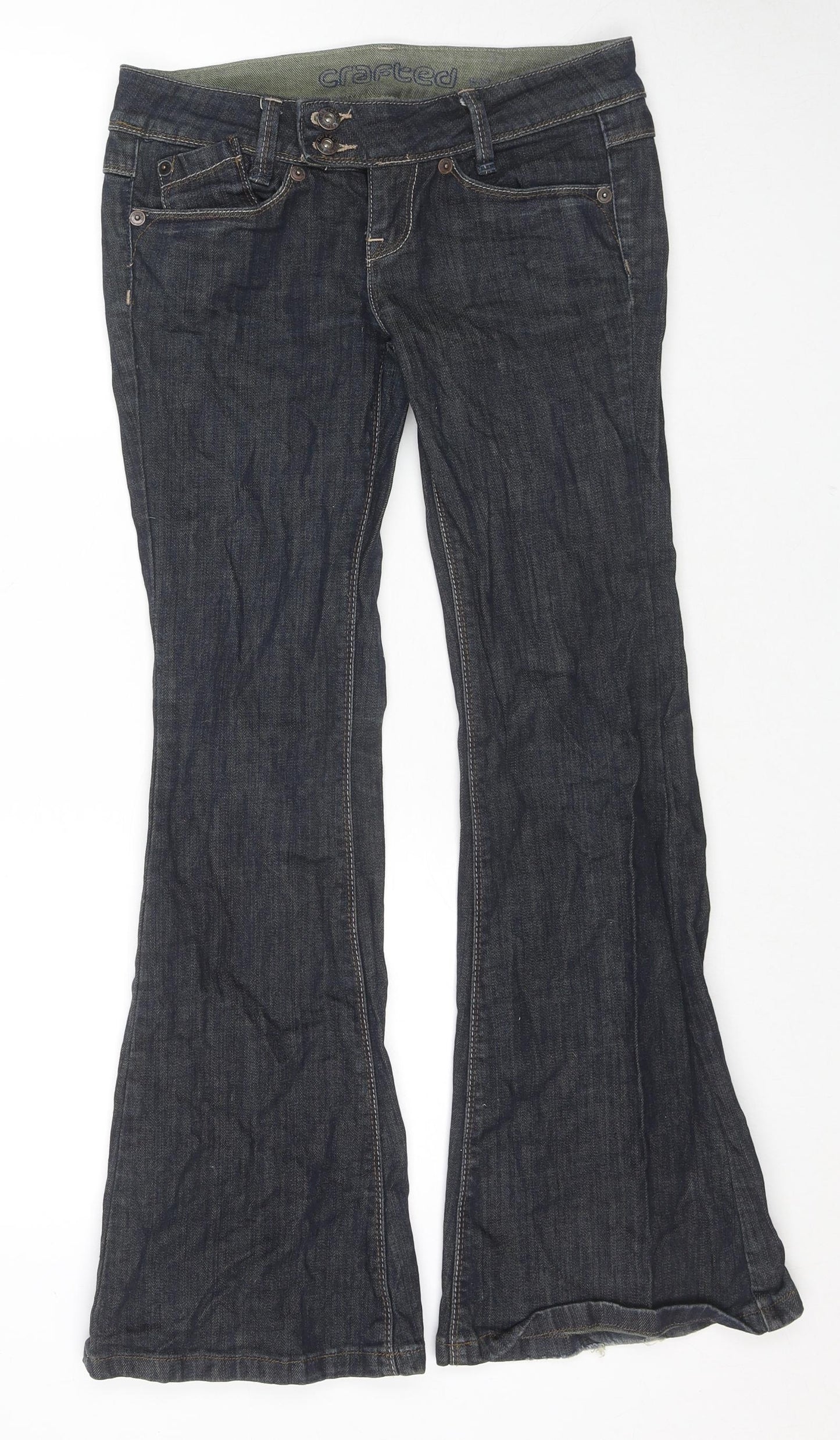Crafted Womens Blue Cotton Flared Jeans Size 8 L29 in Regular Zip