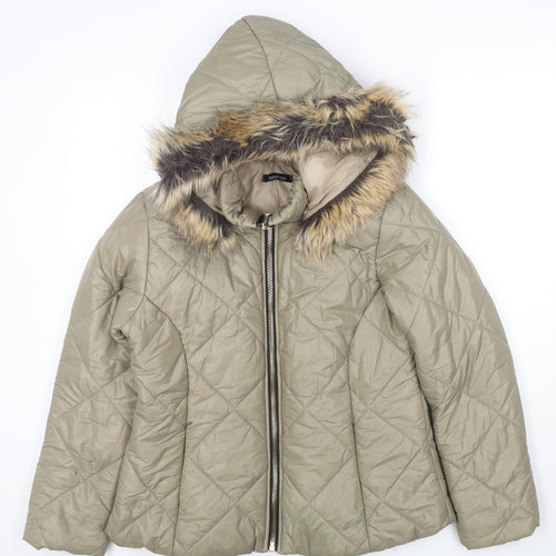 Boohoo Womens Beige Puffer Jacket Jacket Size L Zip